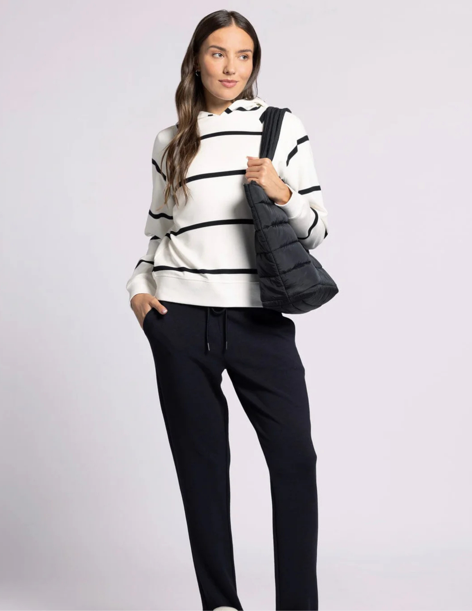 Turner Hoodie- Ivory Black Stripe - Tres Chic Boutique