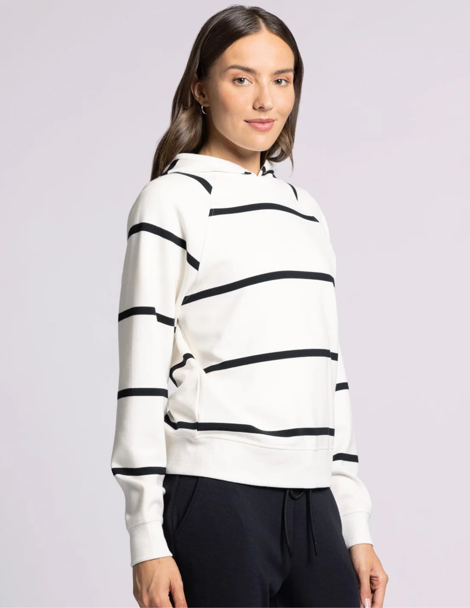 Turner Hoodie- Ivory Black Stripe - Tres Chic Boutique