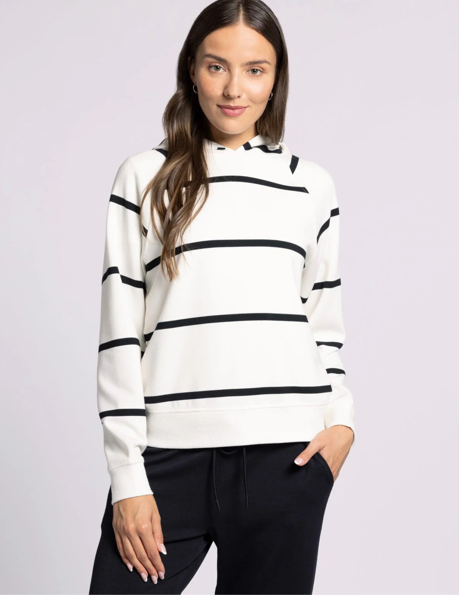 Turner Hoodie- Ivory Black Stripe - Tres Chic Boutique