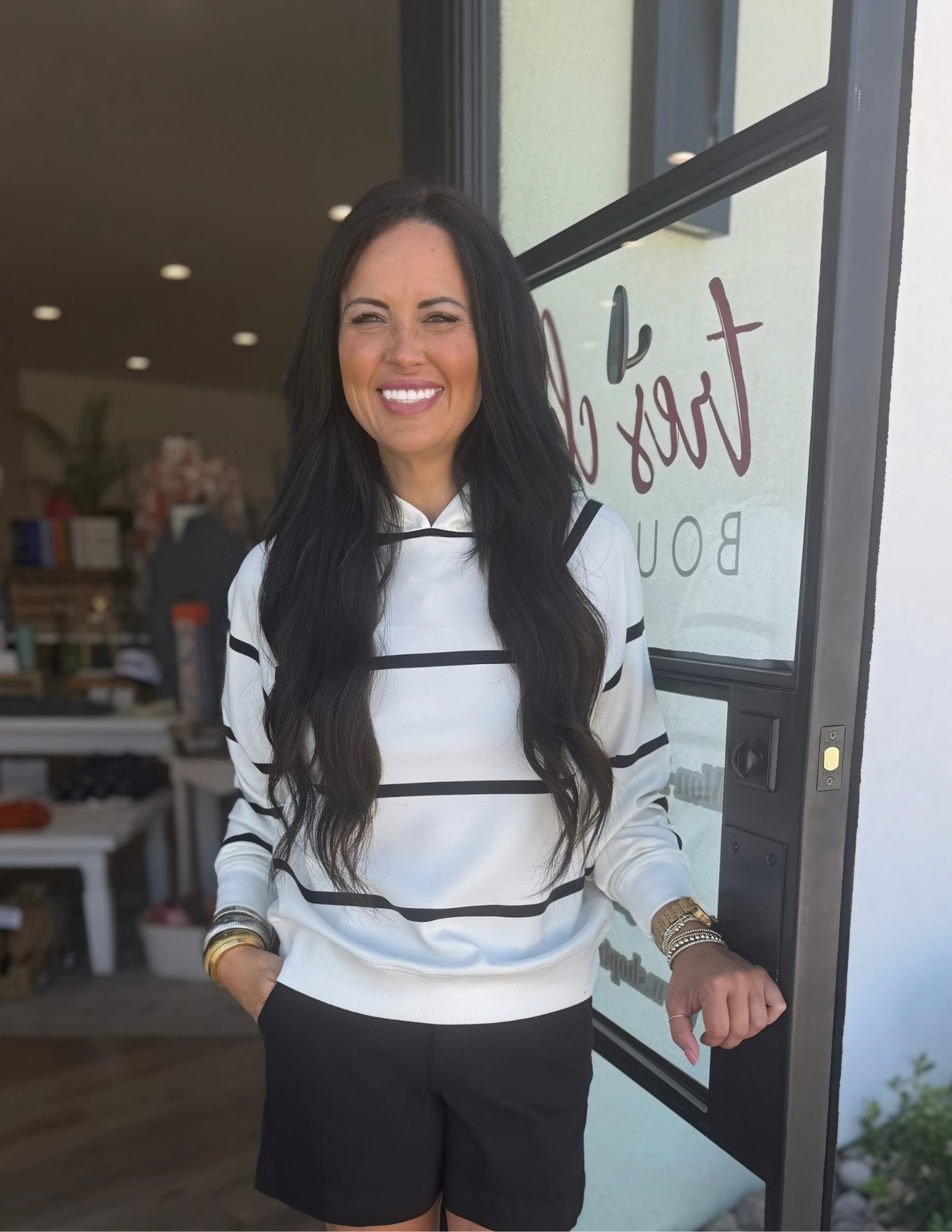 Turner Hoodie- Ivory Black Stripe - Tres Chic Boutique