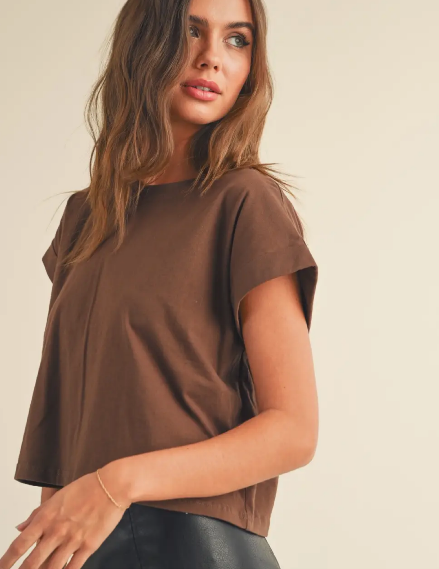 Cuffed Tee- Brown - Tres Chic Boutique
