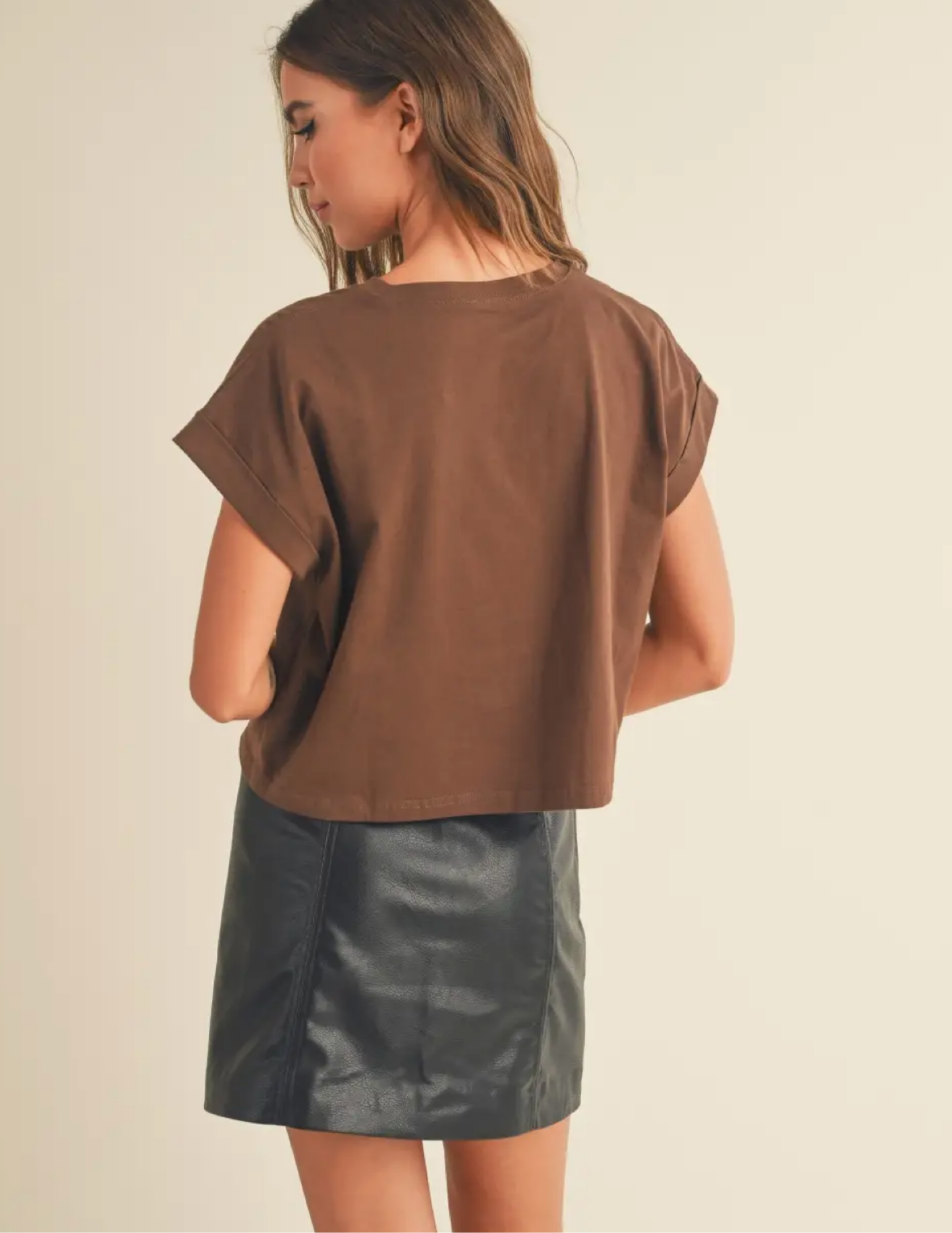 Cuffed Tee- Brown - Tres Chic Boutique