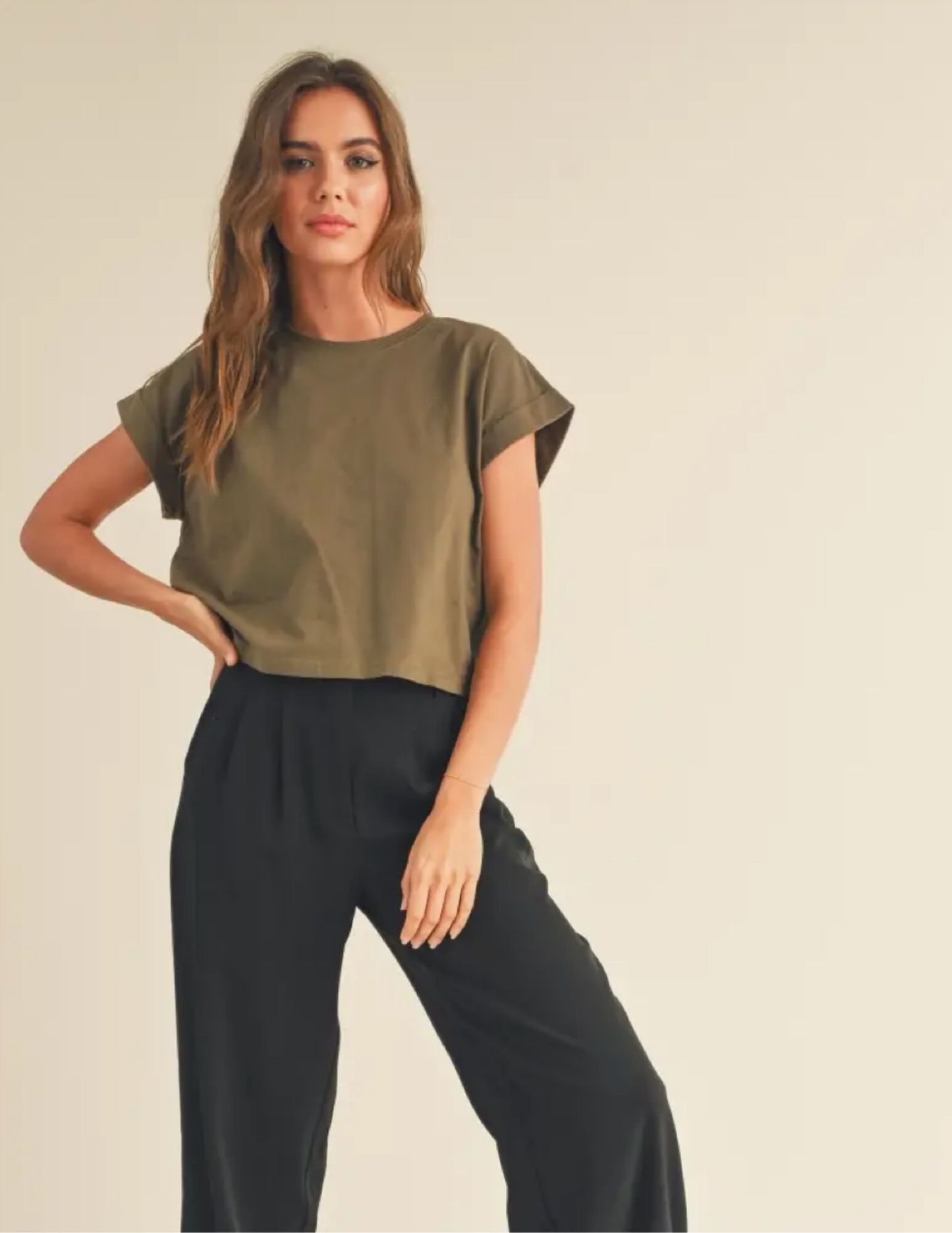 Cuffed Tee- Olive