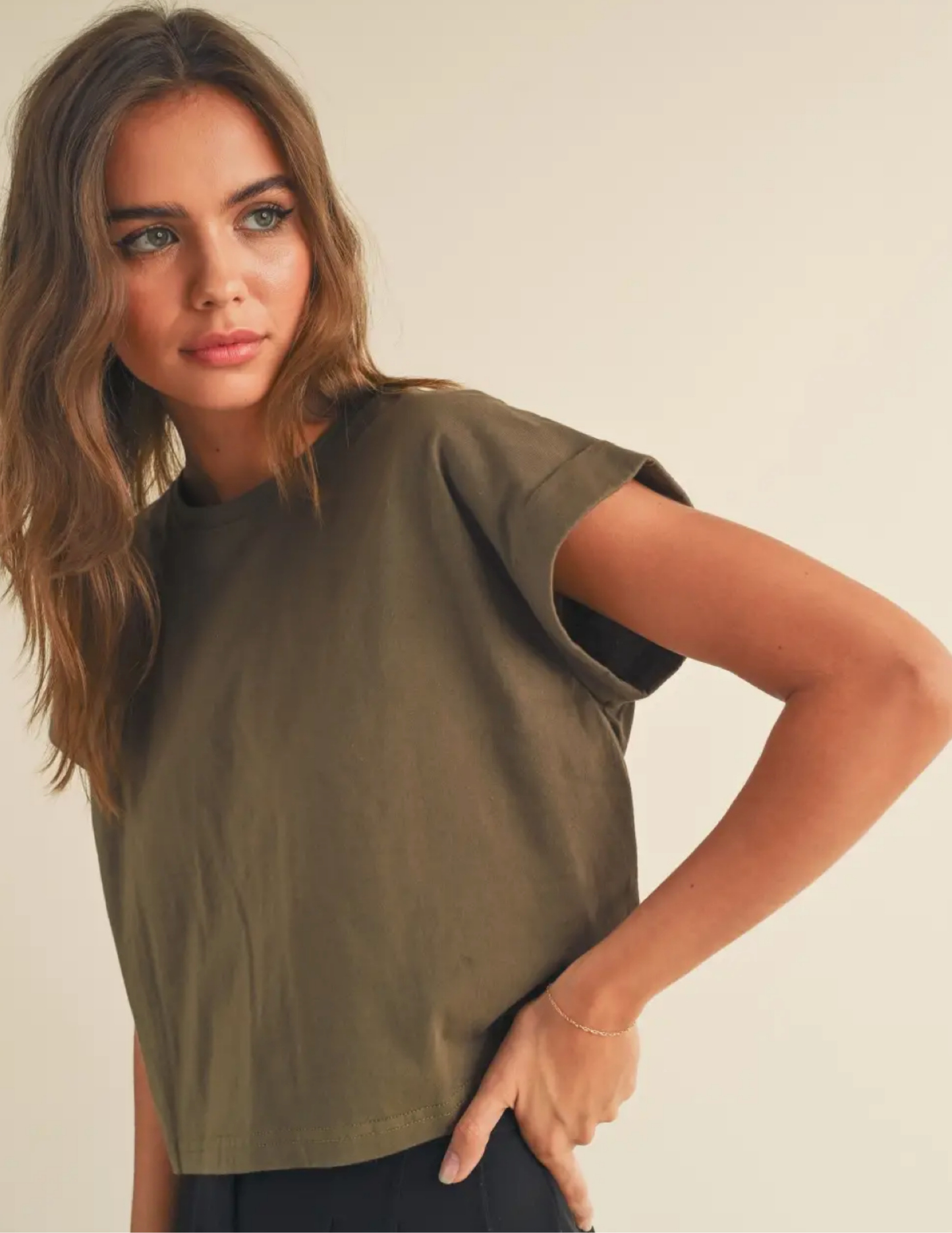 Cuffed Tee- Olive