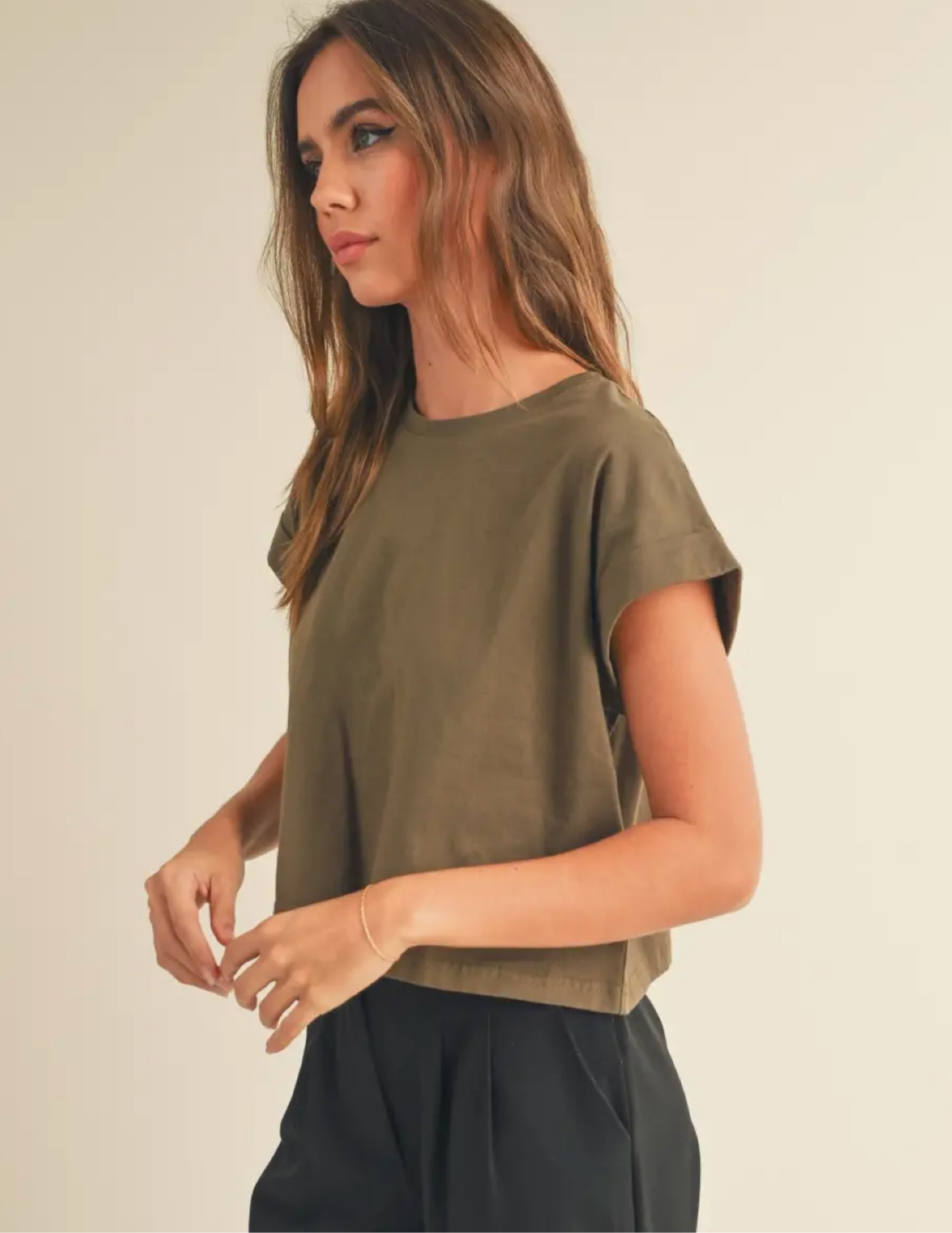 Cuffed Tee- Olive