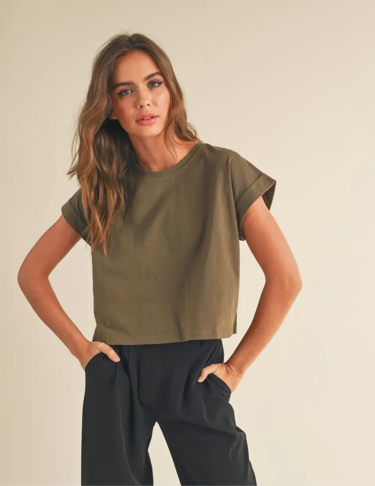 Cuffed Tee- Olive