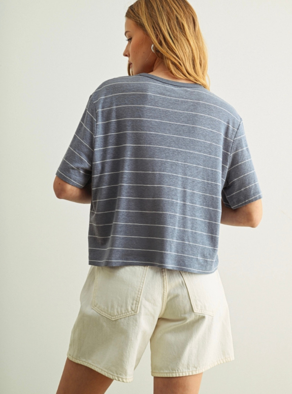 Stripe Cotton Linen Top- Blue