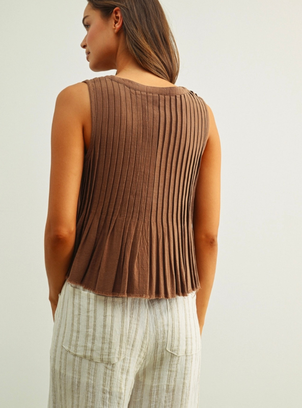 All Pleated Button Front Top- Mocha