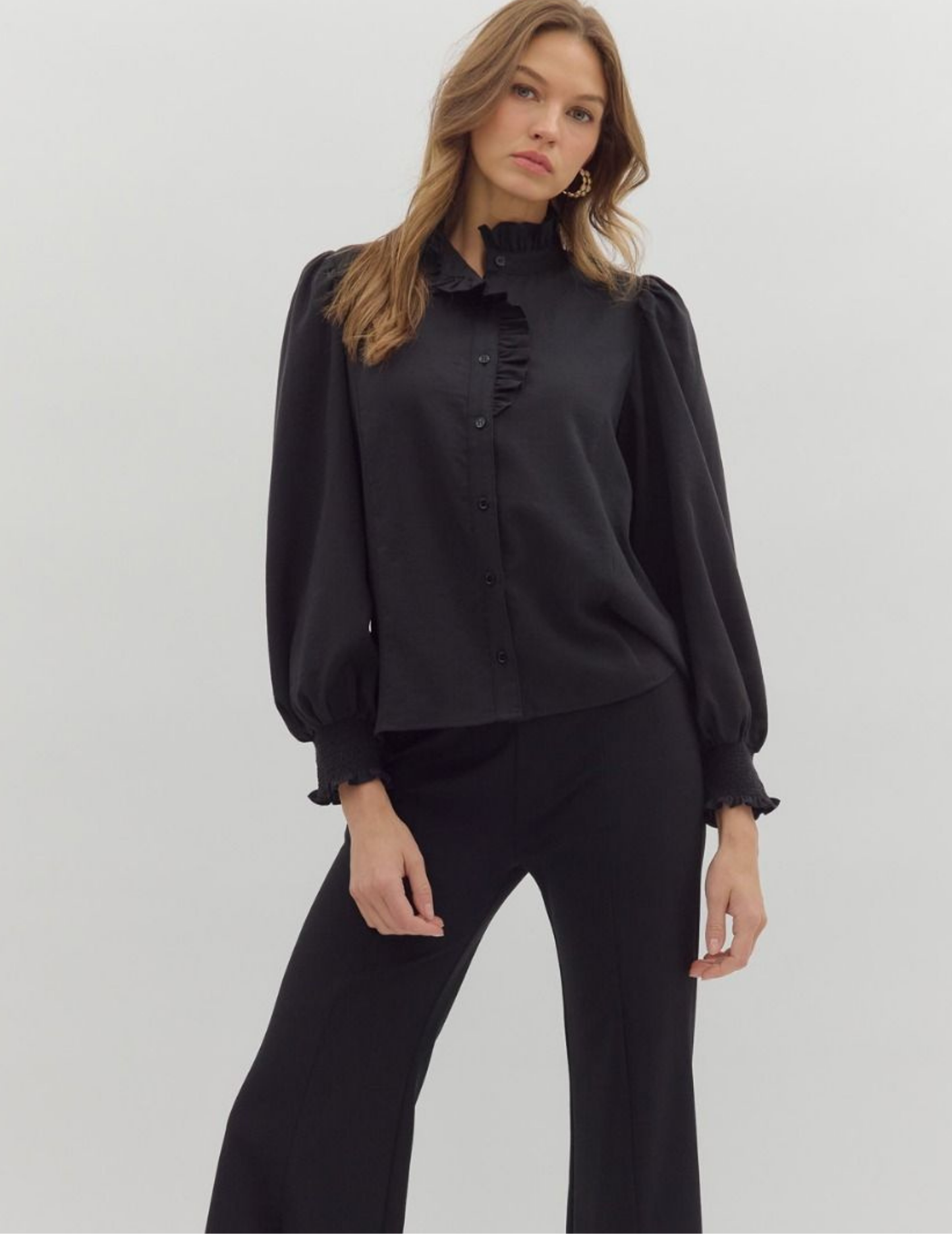 Back To Business Button Up Top- Black - Tres Chic Boutique