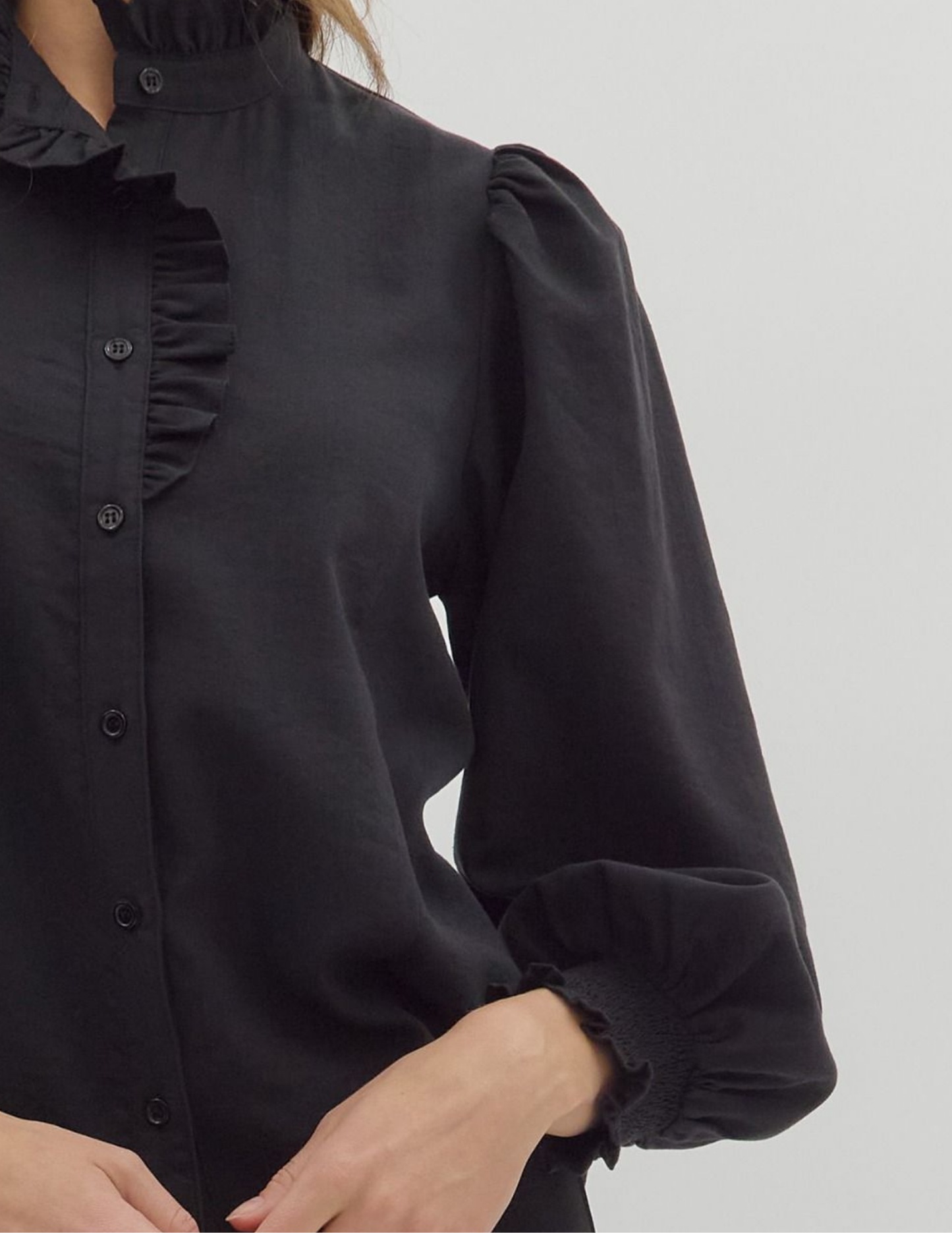 Back To Business Button Up Top- Black - Tres Chic Boutique