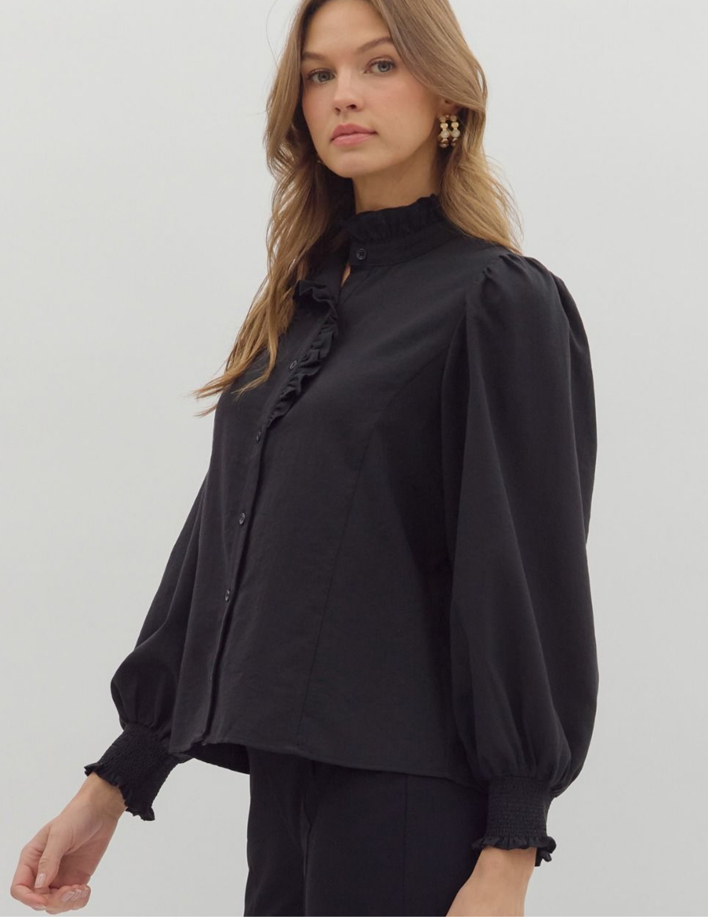 Back To Business Button Up Top- Black - Tres Chic Boutique
