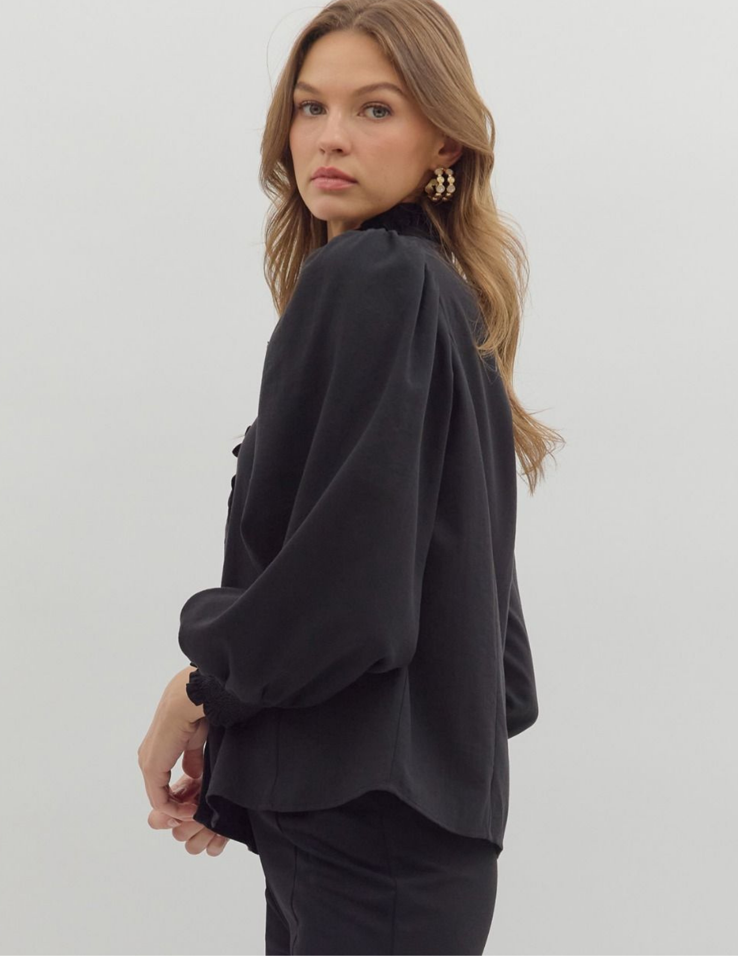 Back To Business Button Up Top- Black - Tres Chic Boutique