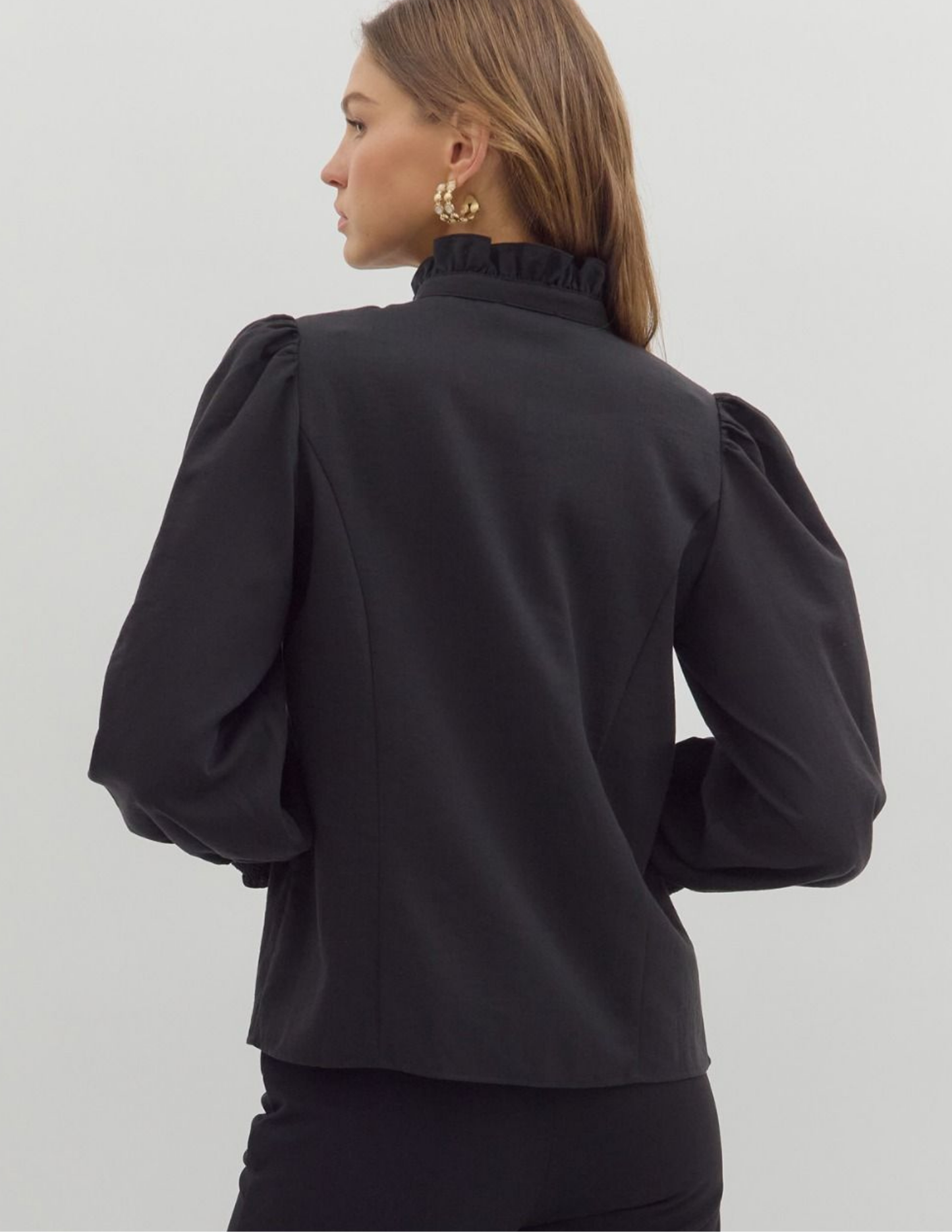 Back To Business Button Up Top- Black - Tres Chic Boutique