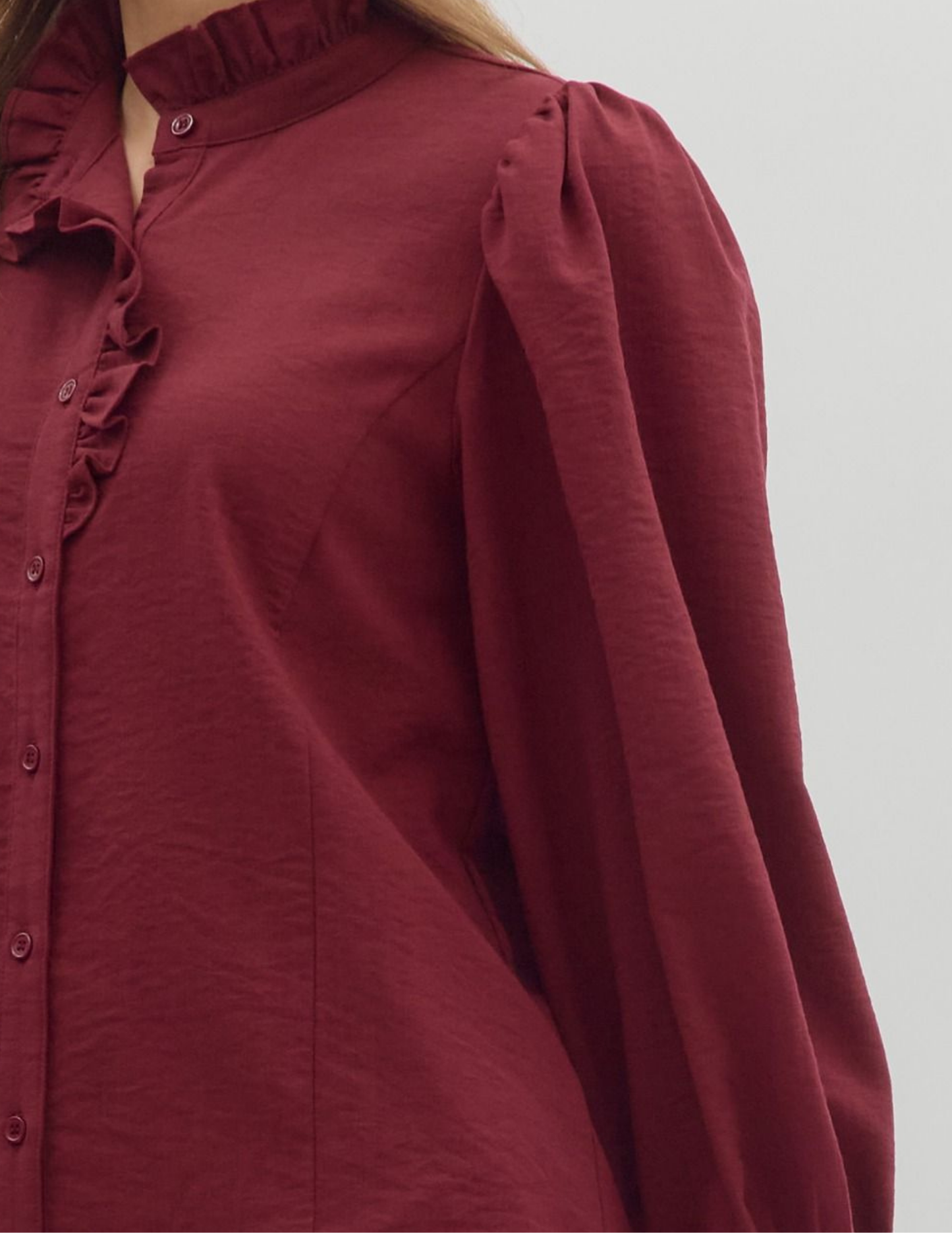 Back To Business Button Up Top- Burgundy - Tres Chic Boutique