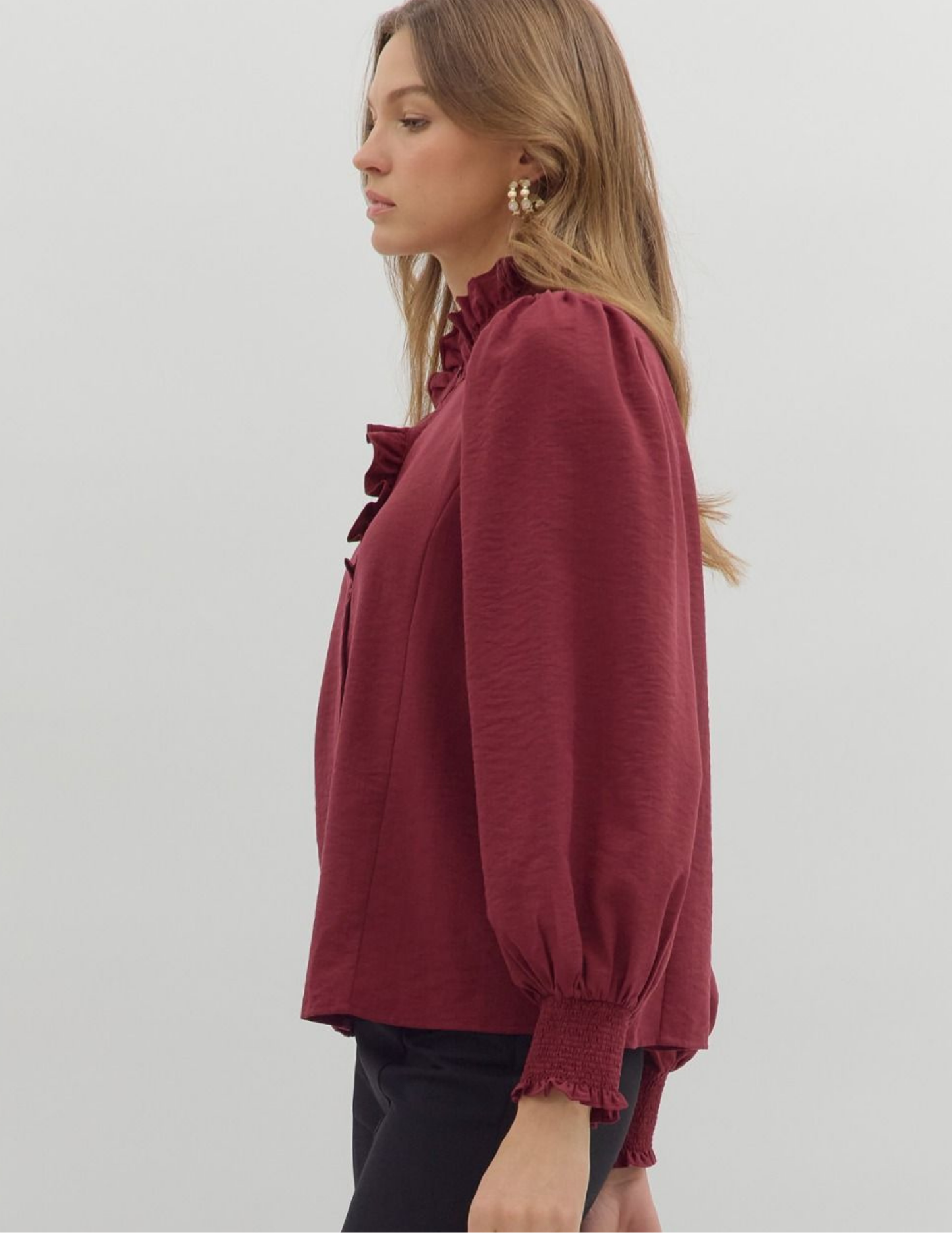 Back To Business Button Up Top- Burgundy - Tres Chic Boutique