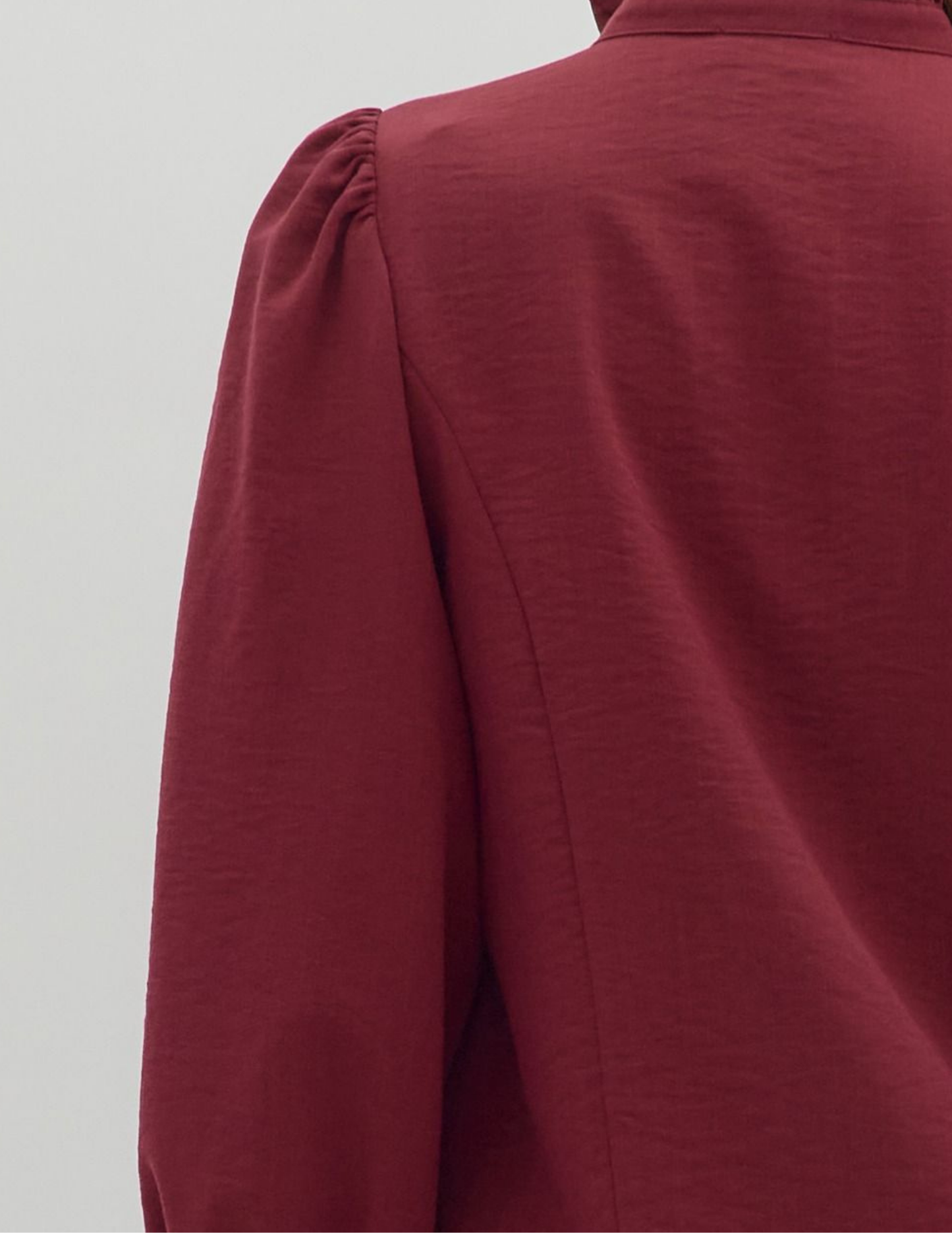 Back To Business Button Up Top- Burgundy - Tres Chic Boutique