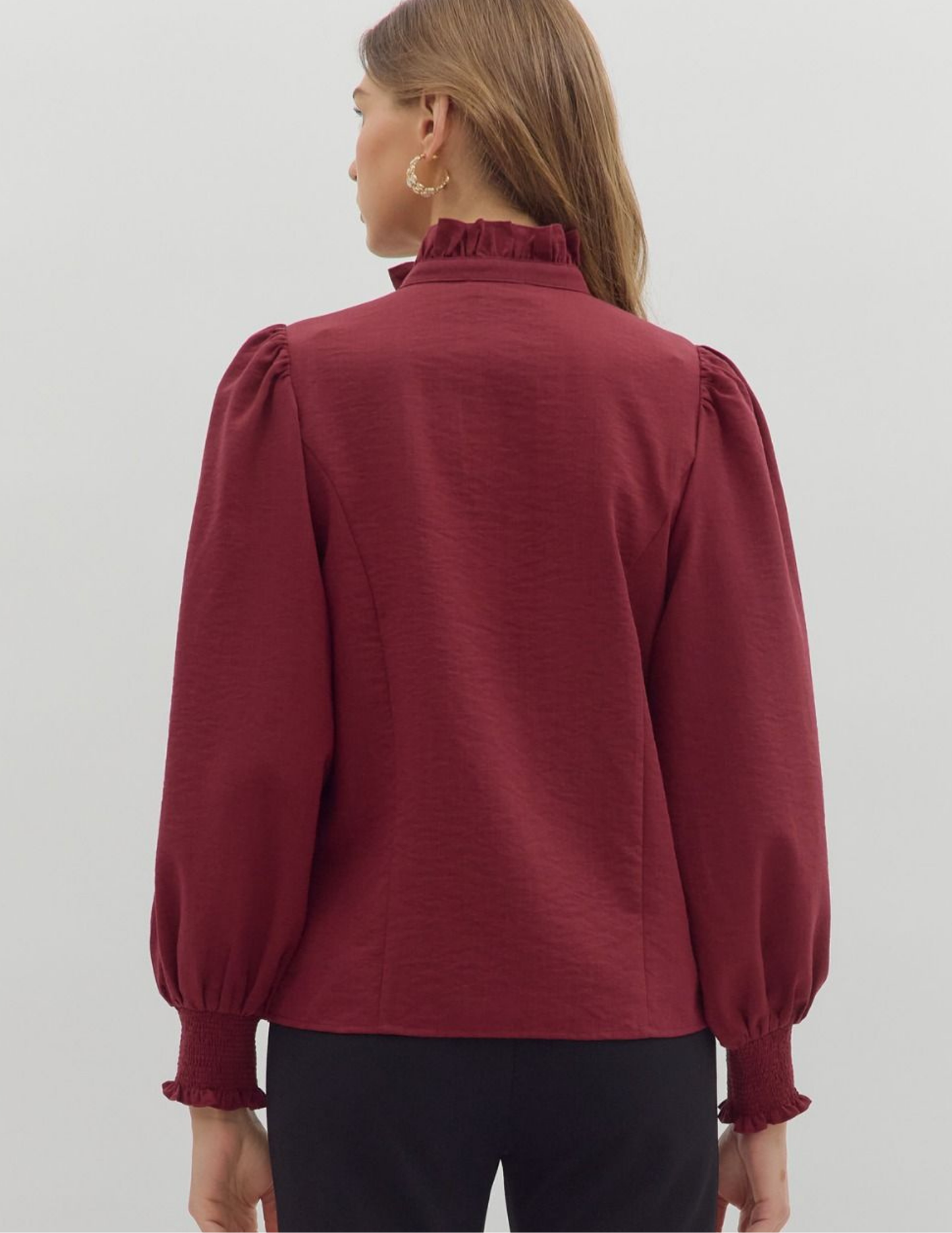 Back To Business Button Up Top- Burgundy - Tres Chic Boutique