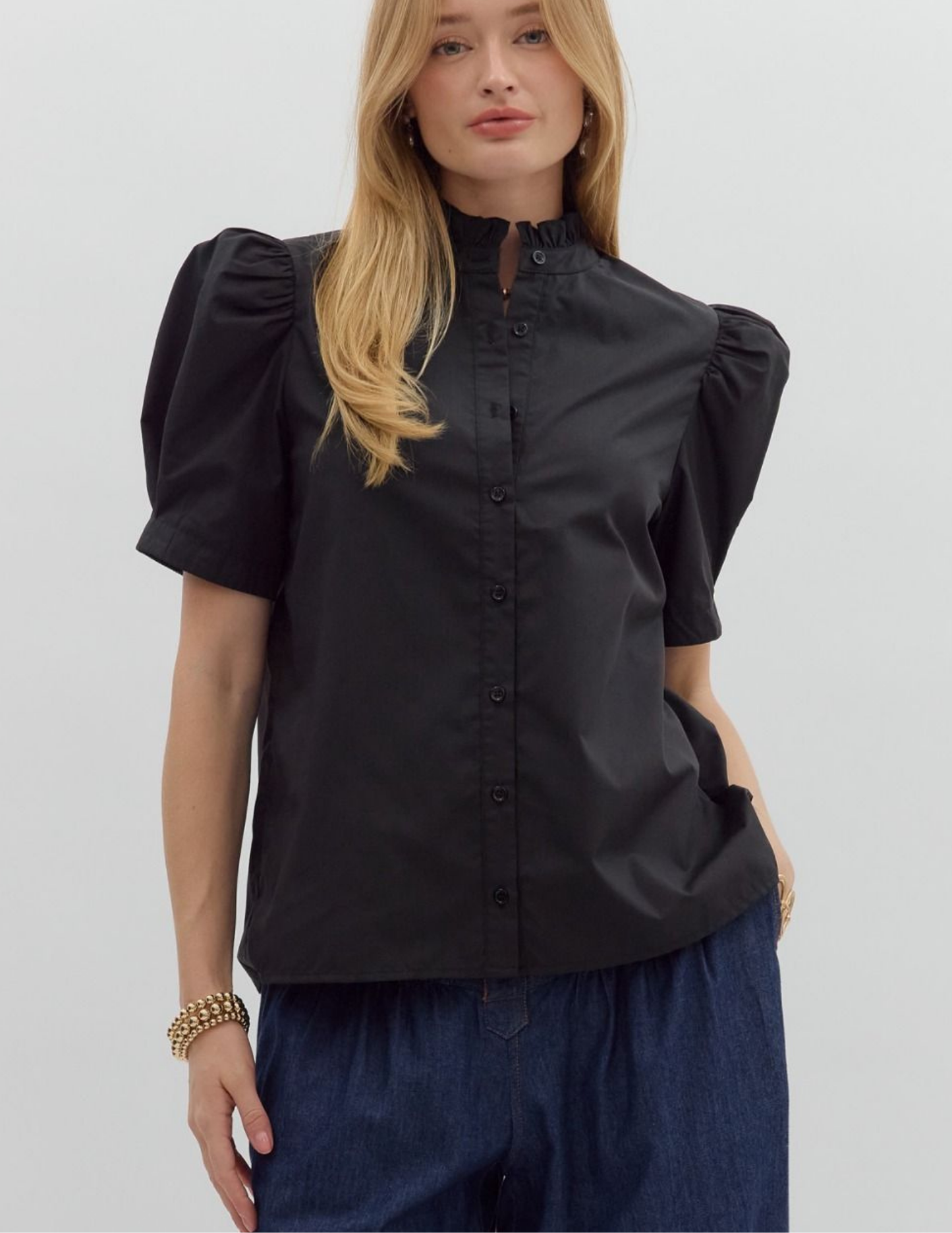 Bethany Puff Shoulder Top- Black - Tres Chic Boutique