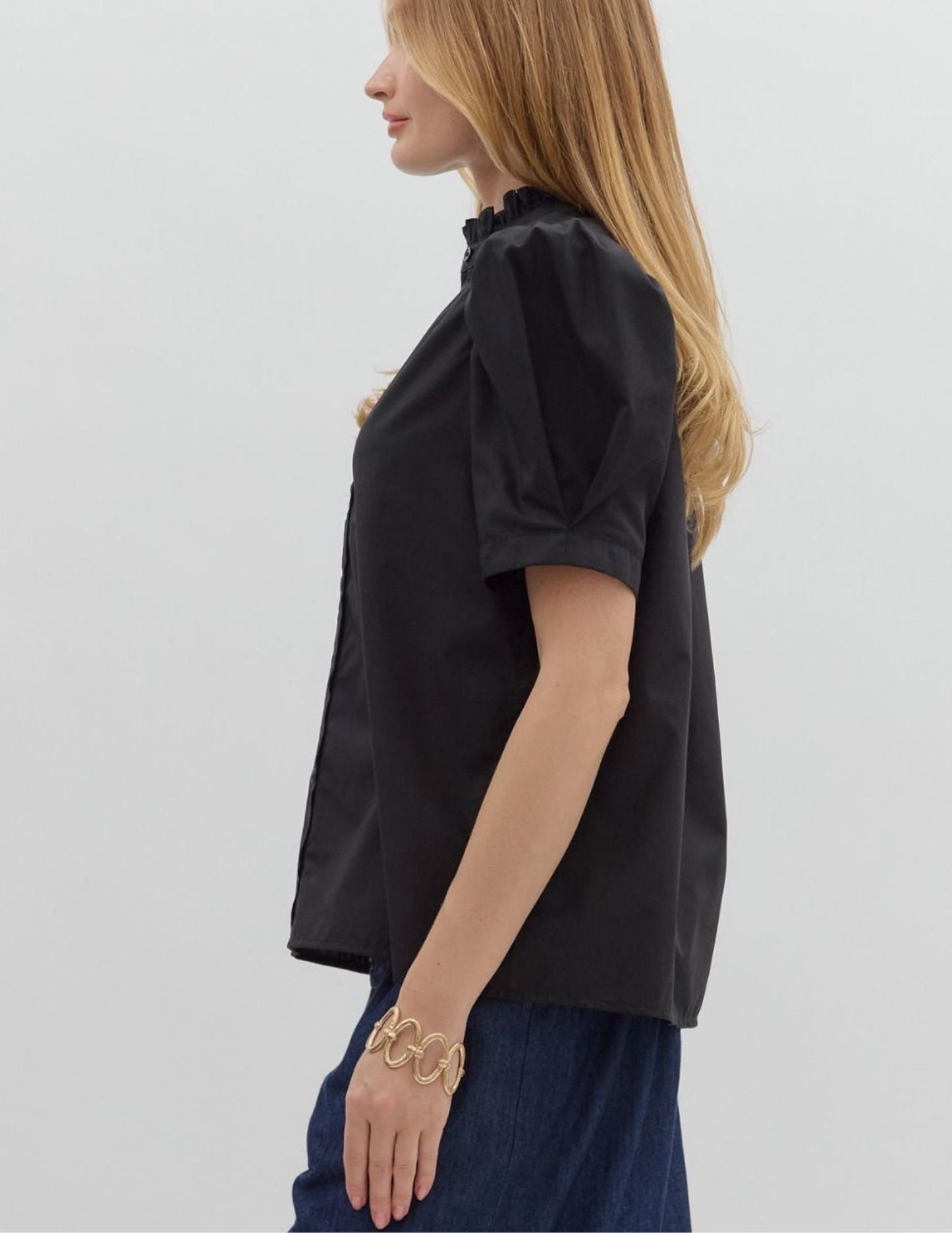 Bethany Puff Shoulder Top- Black - Tres Chic Boutique