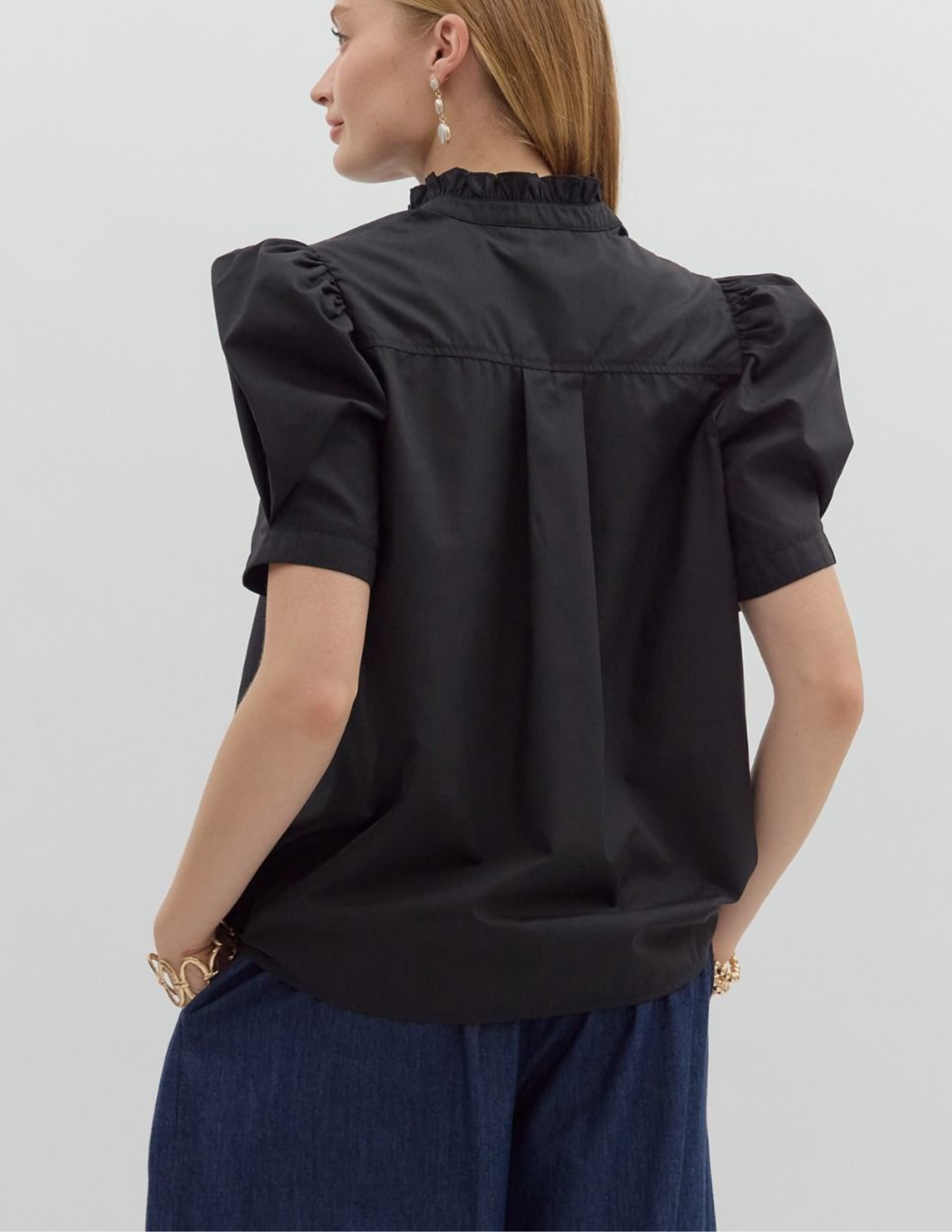 Bethany Puff Shoulder Top- Black - Tres Chic Boutique