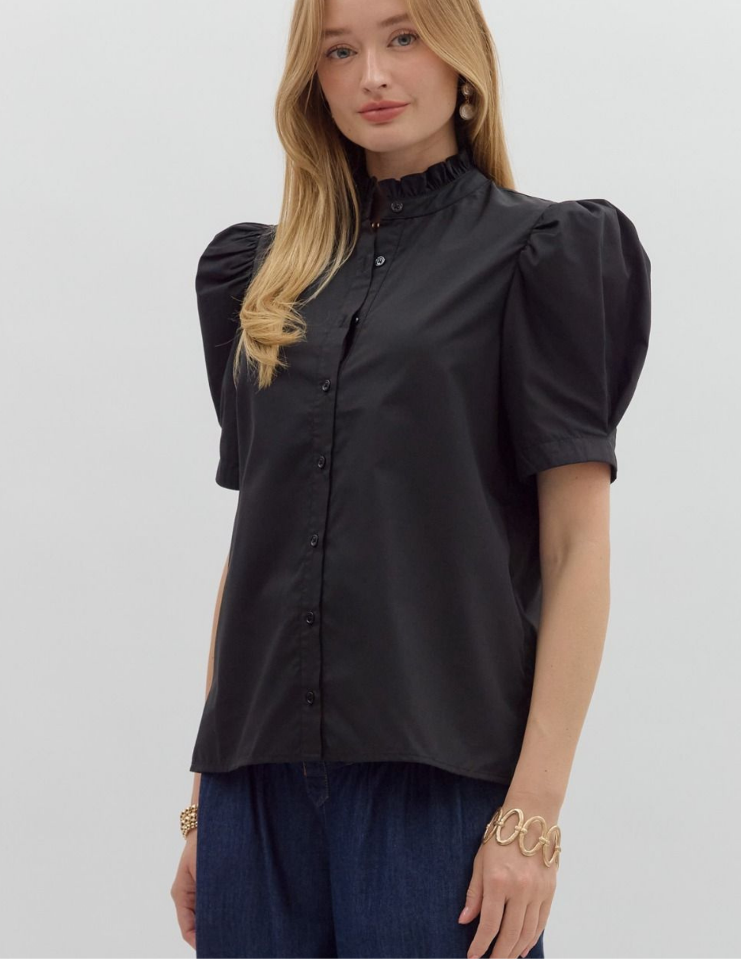 Bethany Puff Shoulder Top- Black - Tres Chic Boutique