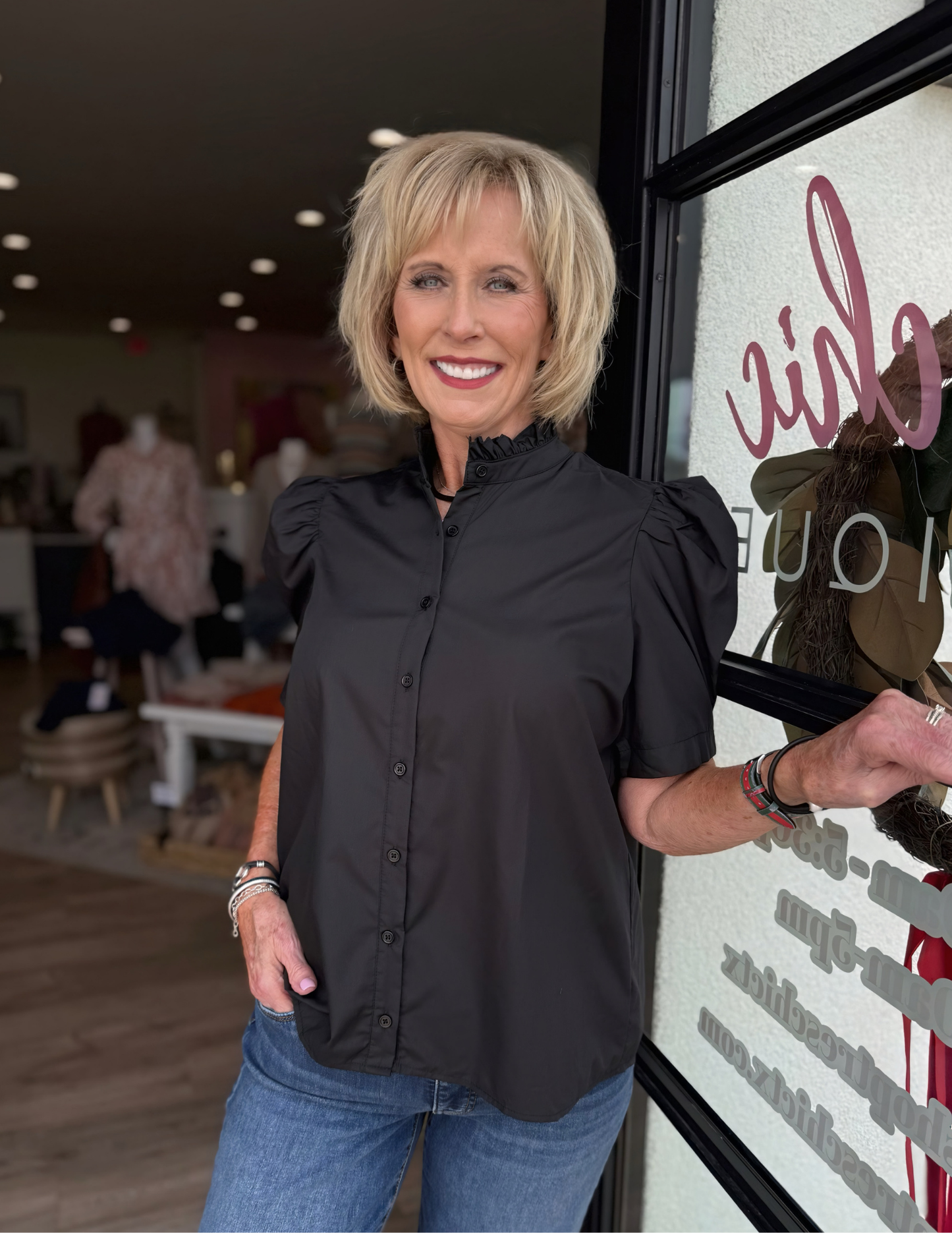 Bethany Puff Shoulder Top- Black - Tres Chic Boutique