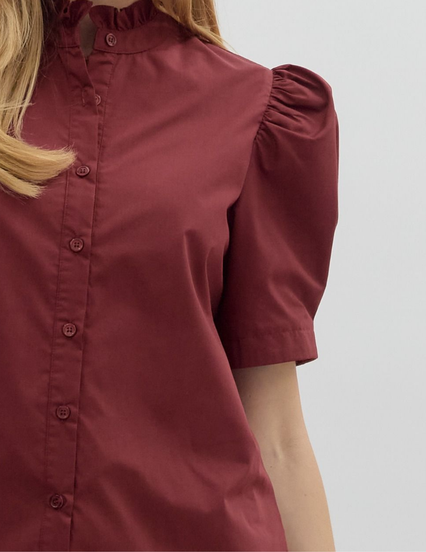 Bethany Puff Shoulder Top- Burgundy - Tres Chic Boutique