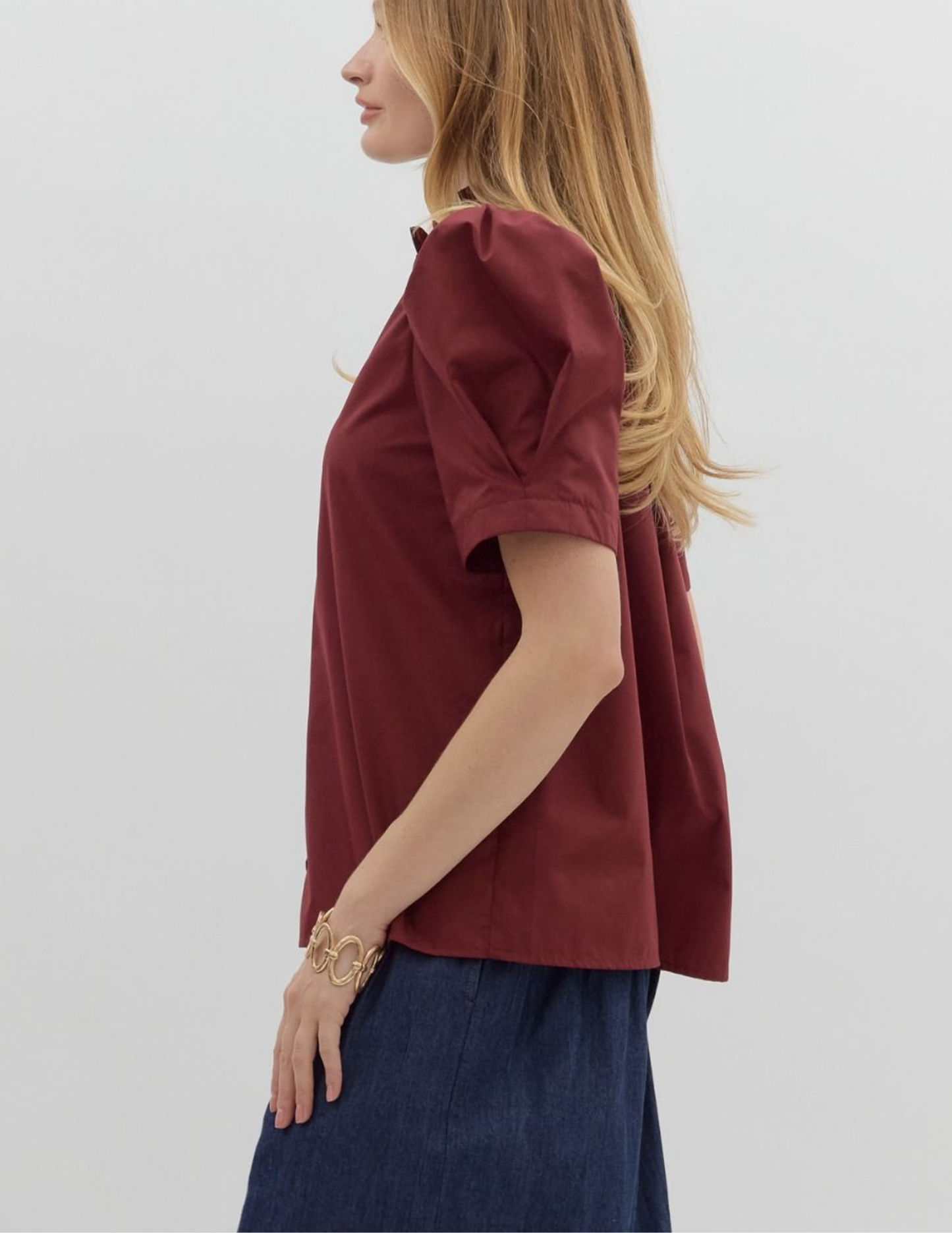 Bethany Puff Shoulder Top- Burgundy - Tres Chic Boutique