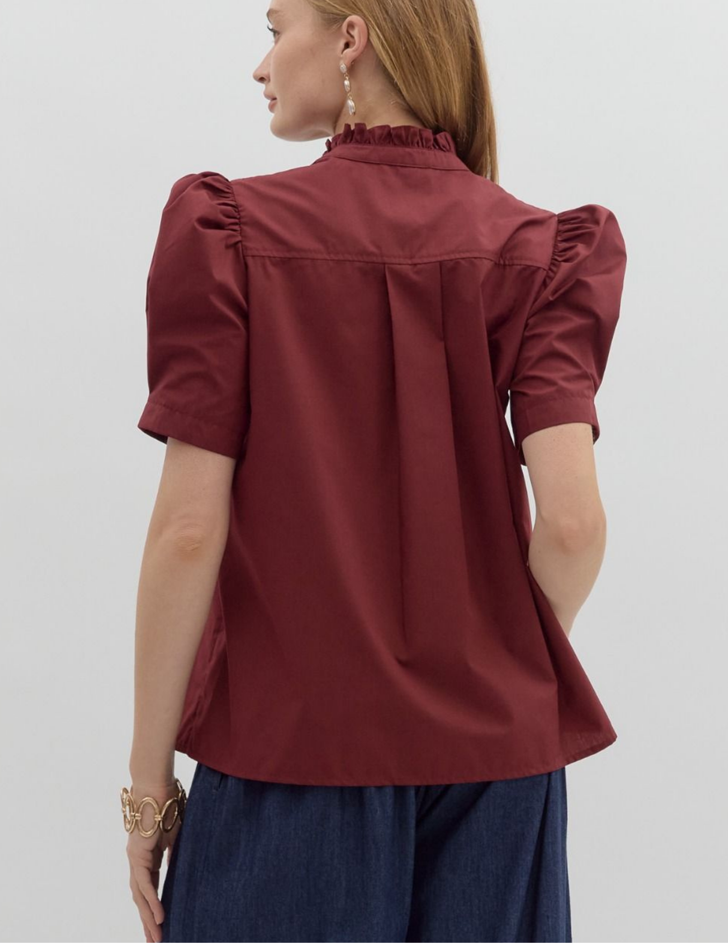 Bethany Puff Shoulder Top- Burgundy - Tres Chic Boutique