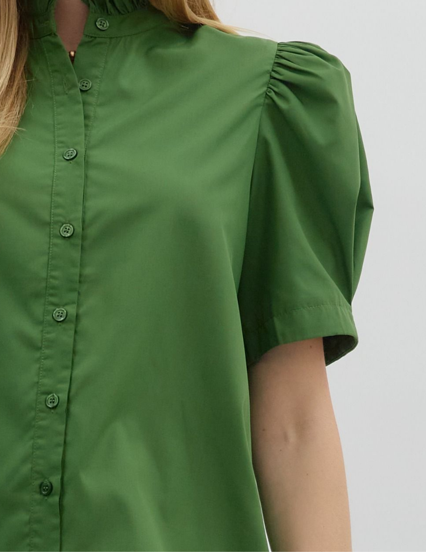 Bethany Puff Shoulder Top- Green - Tres Chic Boutique