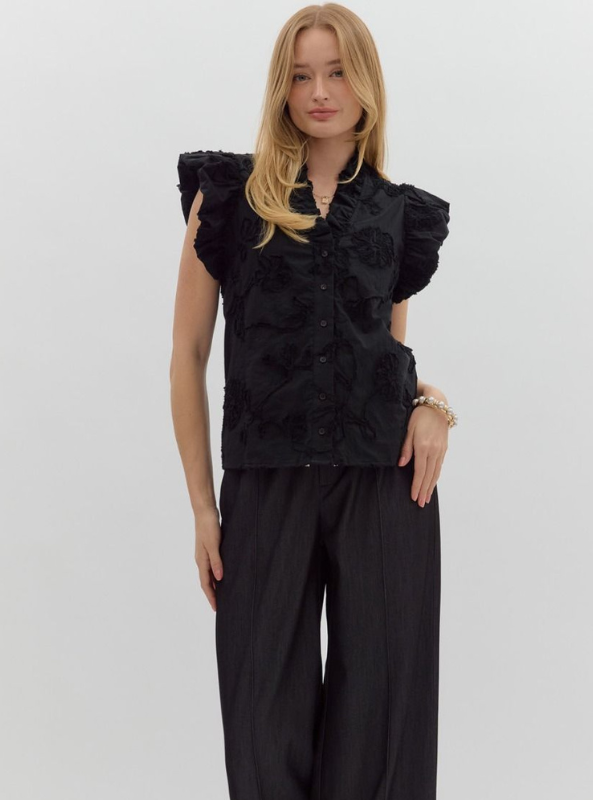 Black Button Up Top - Tres Chic Boutique