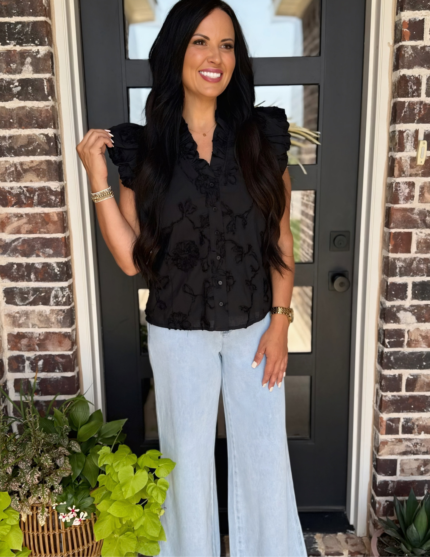Black Button Up Top - Tres Chic Boutique