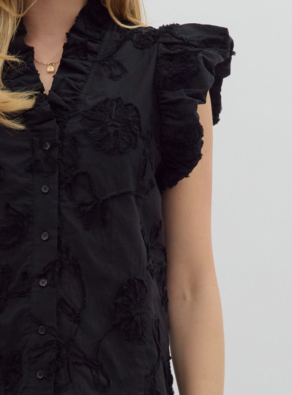Black Button Up Top - Tres Chic Boutique