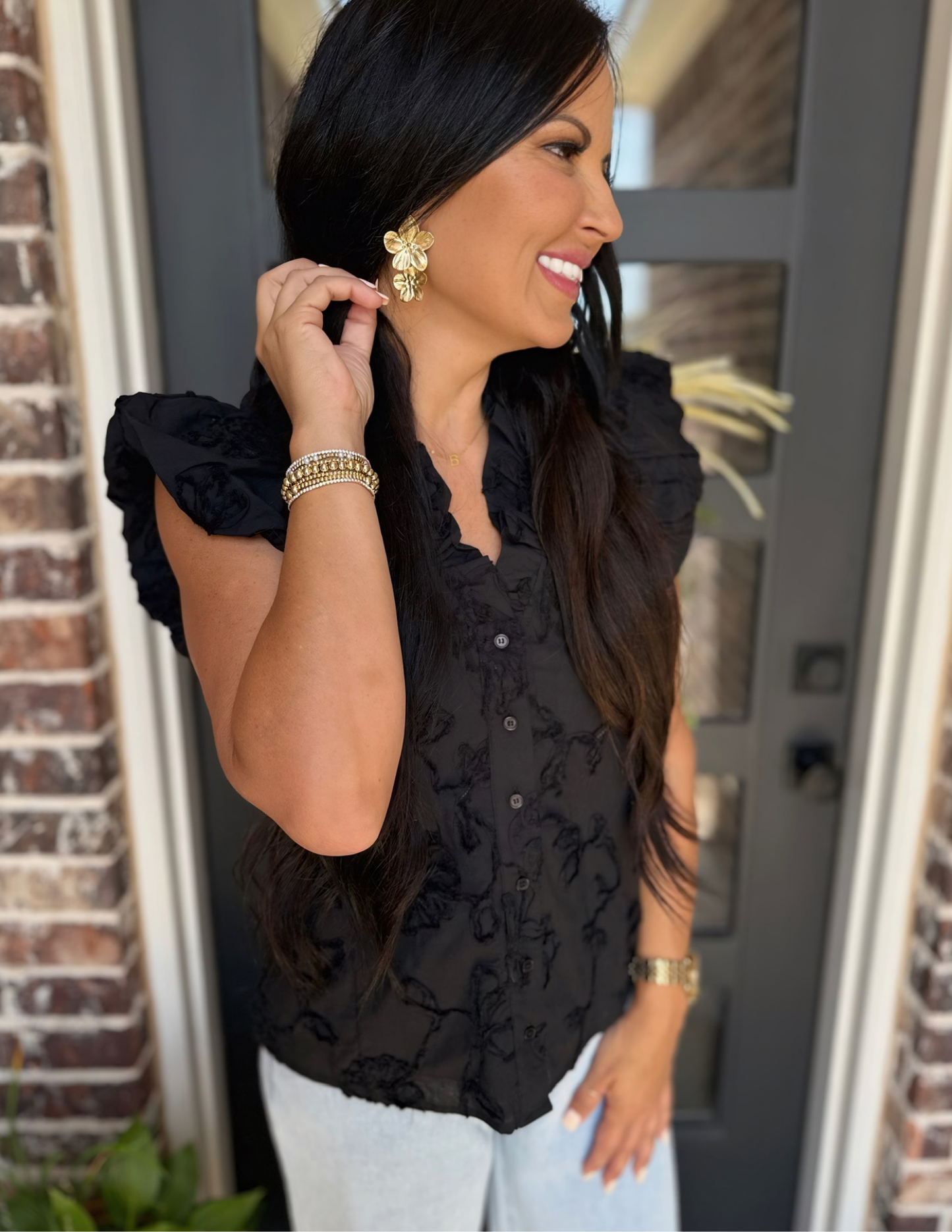 Black Button Up Top - Tres Chic Boutique