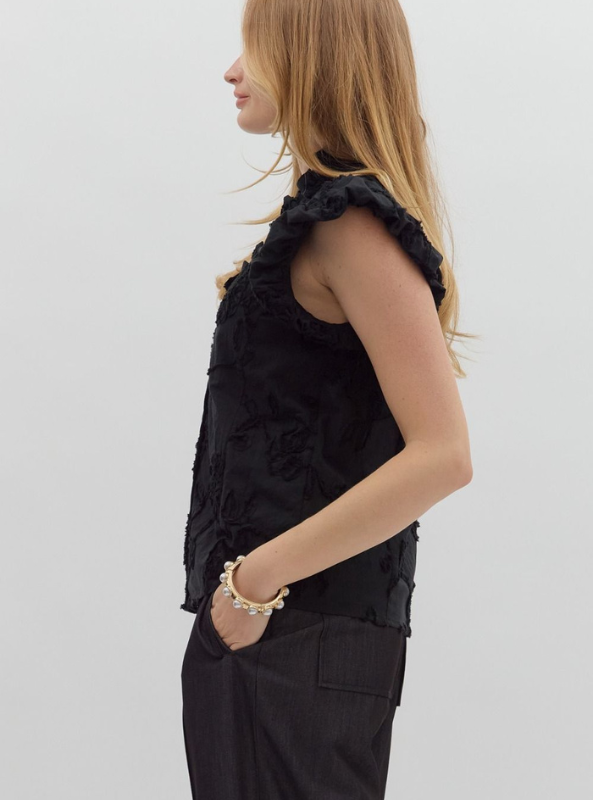 Black Button Up Top - Tres Chic Boutique
