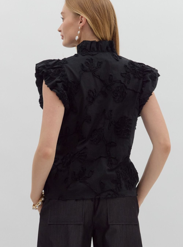 Black Button Up Top - Tres Chic Boutique