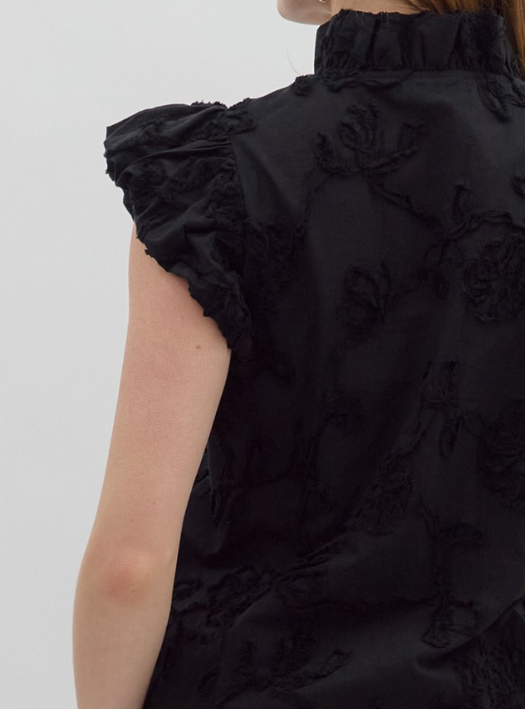 Black Button Up Top - Tres Chic Boutique