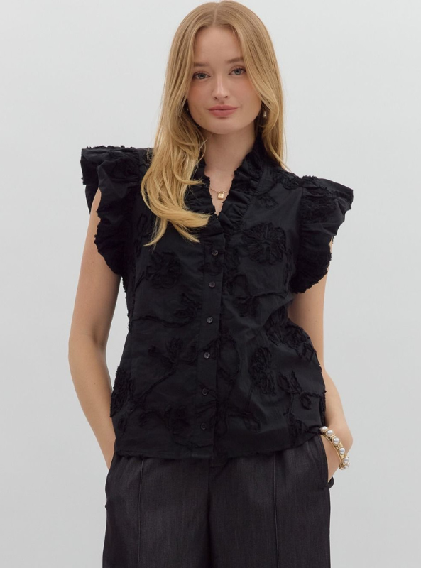 Black Button Up Top - Tres Chic Boutique