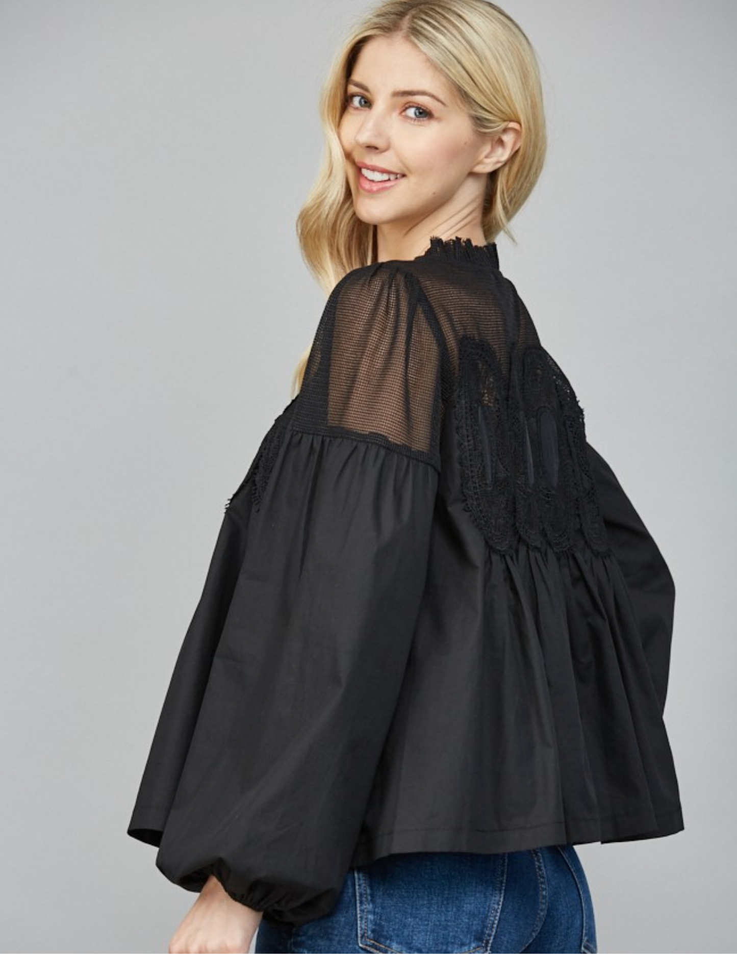 Black Lace Applique Long Sleeve Blouse - Tres Chic Boutique