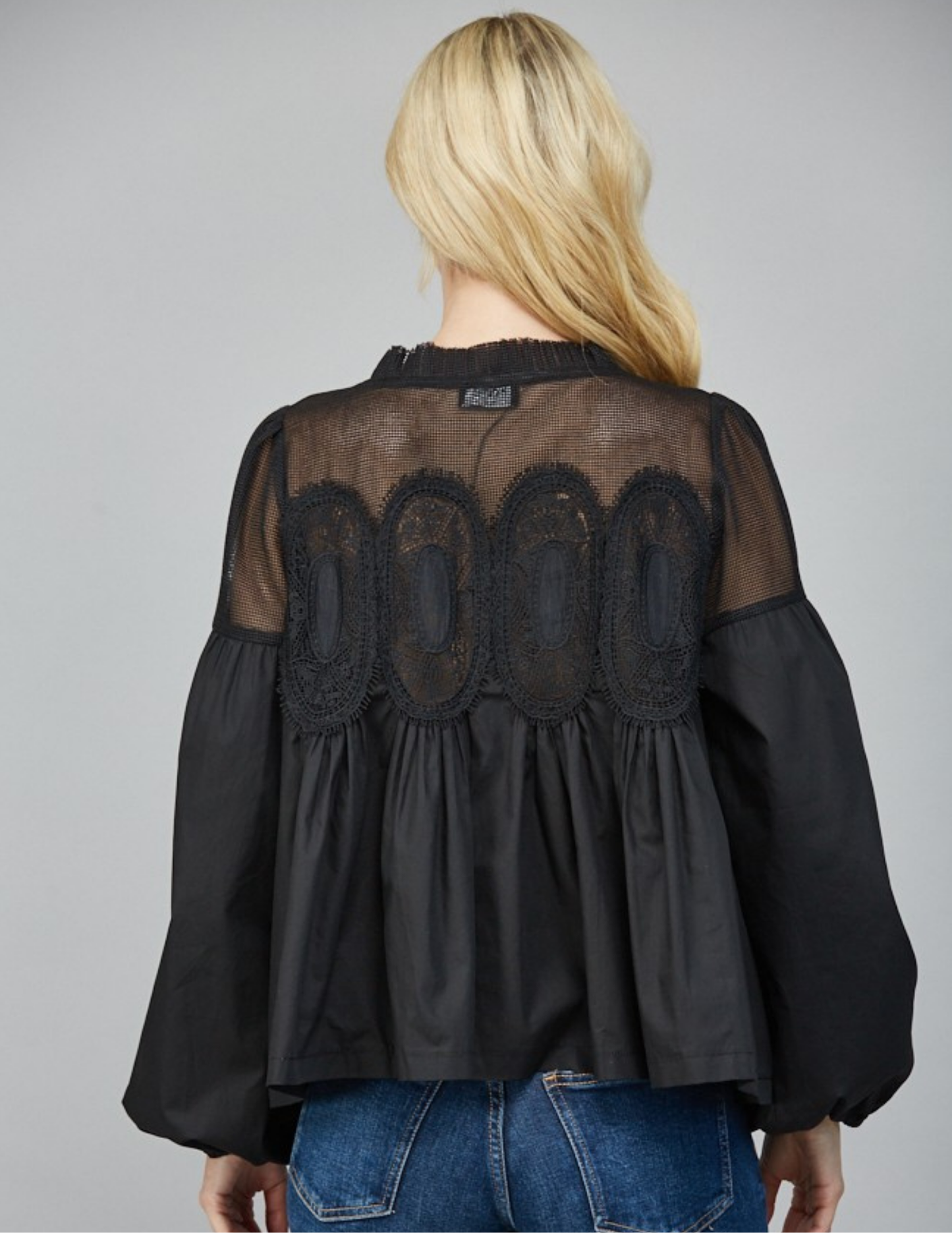 Black Lace Applique Long Sleeve Blouse - Tres Chic Boutique