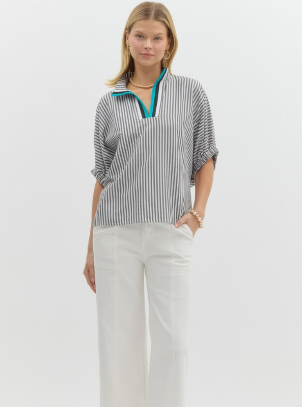 Black Striped Dolman Top