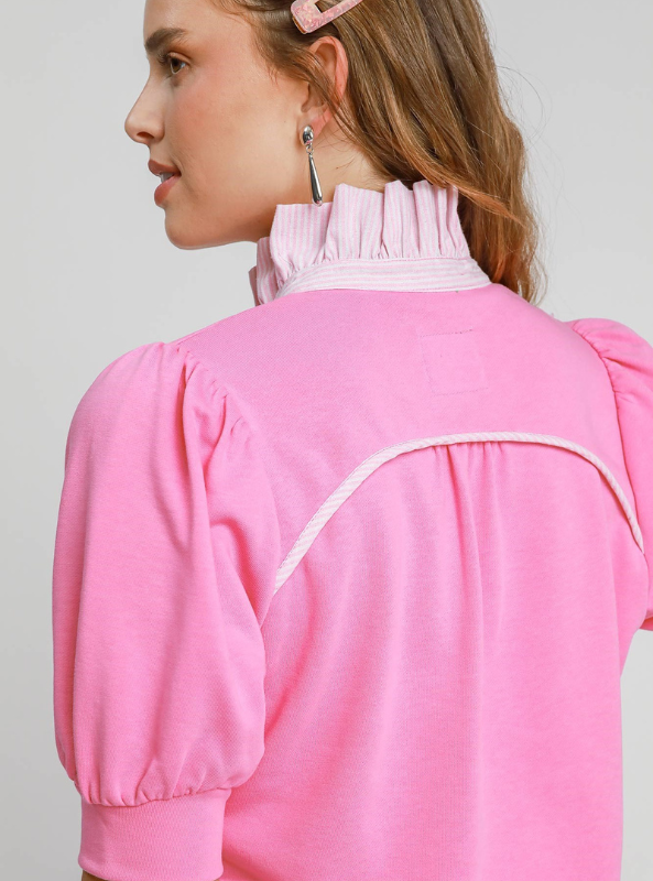 Bubble Pink Ruffled Neck Top - Tres Chic Boutique