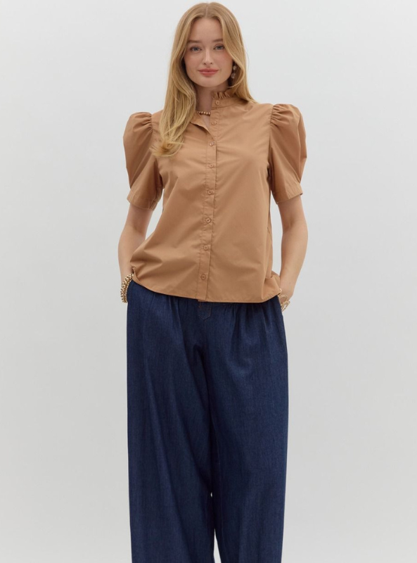 Camel Button up Top - Tres Chic Boutique