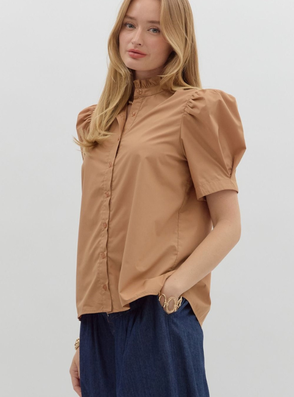 Camel Button up Top - Tres Chic Boutique