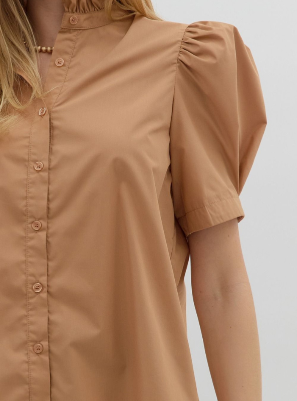 Camel Button up Top - Tres Chic Boutique