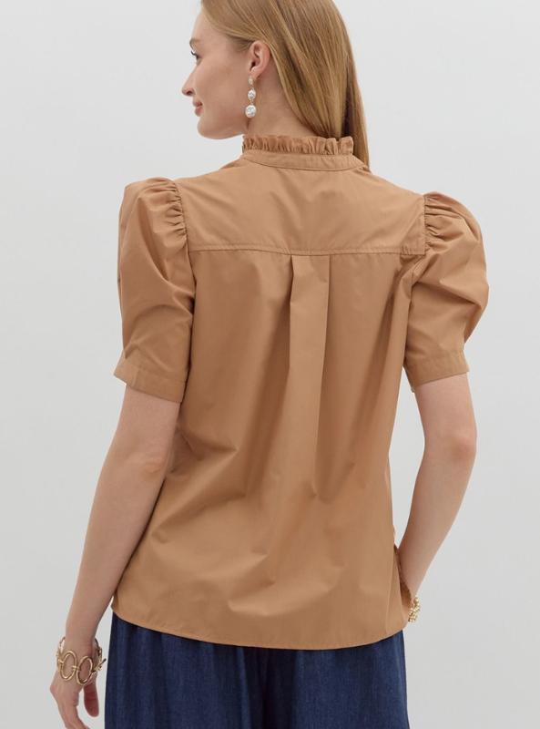 Camel Button up Top - Tres Chic Boutique