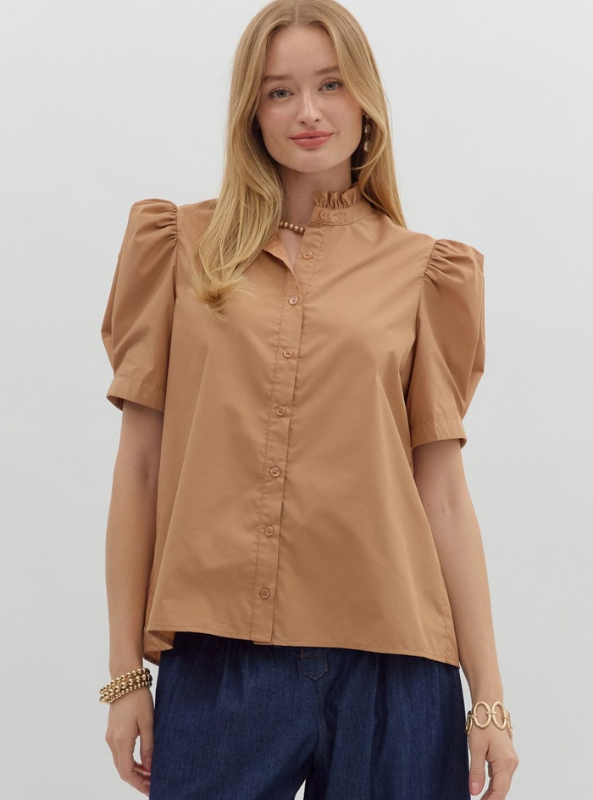 Camel Button up Top - Tres Chic Boutique