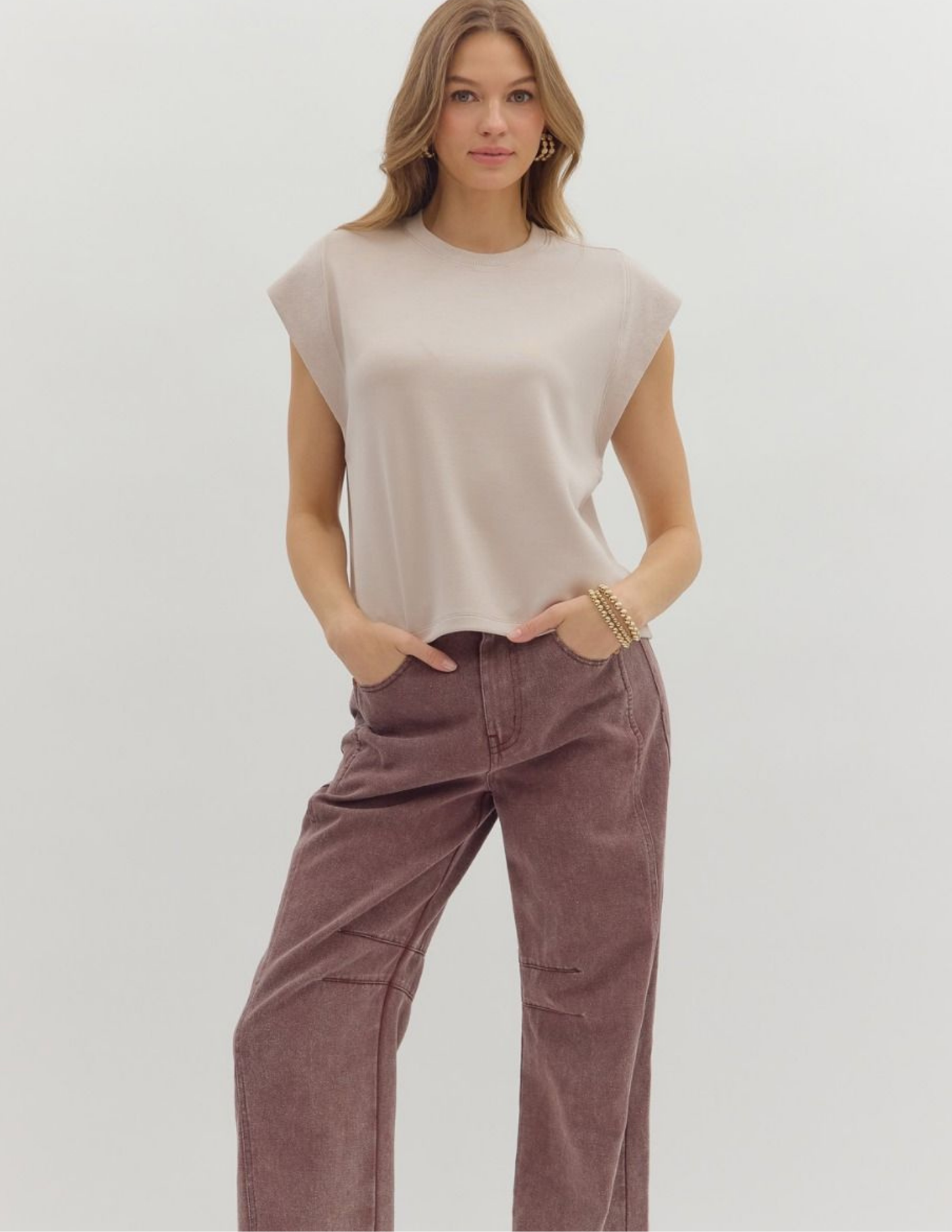 Carmen Cap Sleeve Top- Almond - Tres Chic Boutique