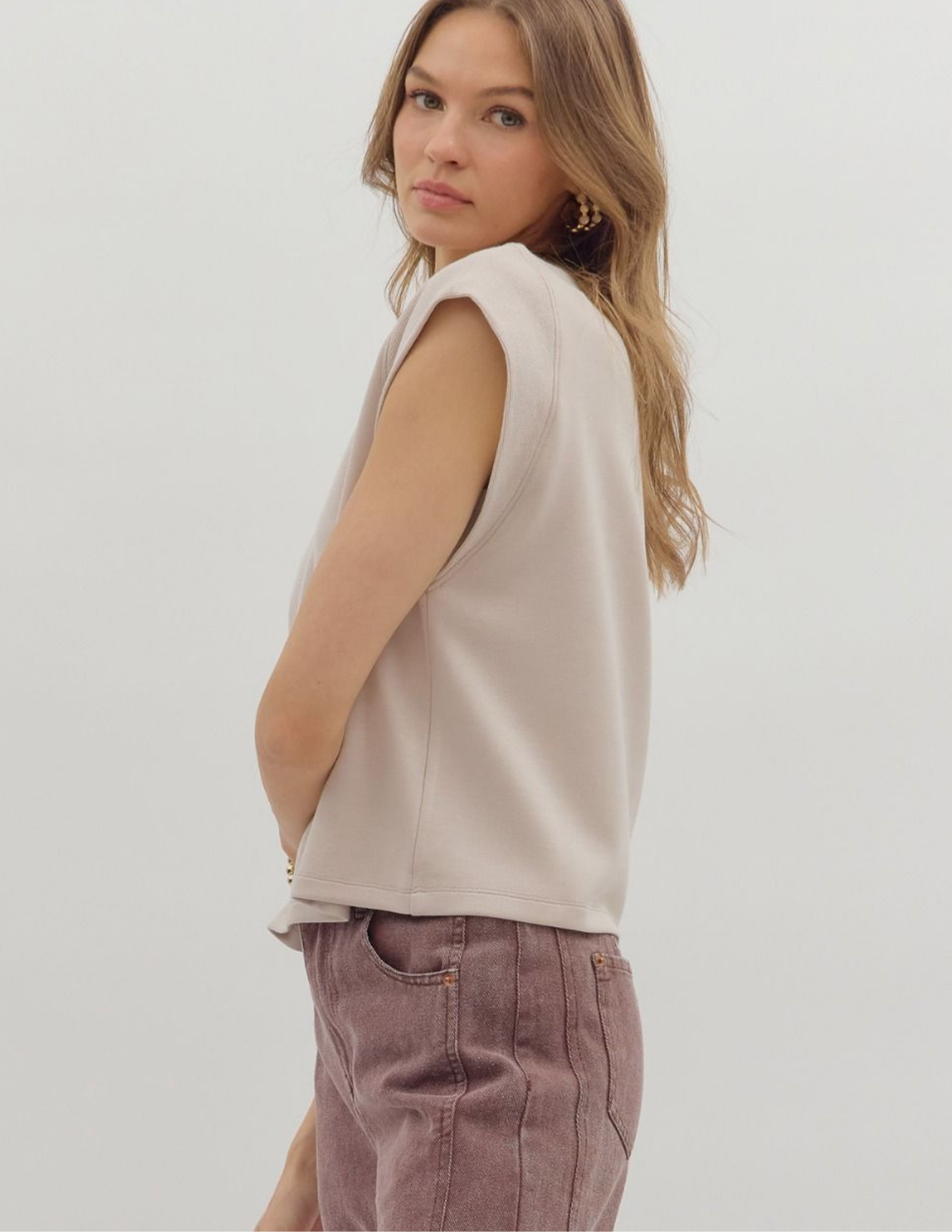 Carmen Cap Sleeve Top- Almond - Tres Chic Boutique