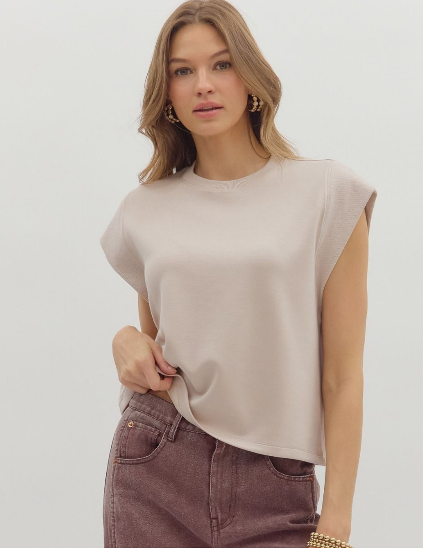Carmen Cap Sleeve Top- Almond - Tres Chic Boutique